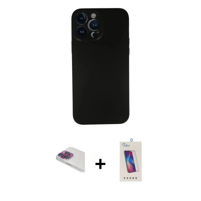 MARSİLYAN™- iPhone 13 Pro Max Kılıf Yadigar Yansıma Serisi - Siyah Joko 5D Cam + Pers Alüminyum Kamera Lens - GI