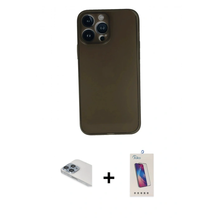 MARSİLYAN™- iPhone 13 Pro Max Kılıf Yadigar Yansıma Serisi - Siyah Joko 5D Cam + Pers Alüminyum Kamera Lens - SABE
