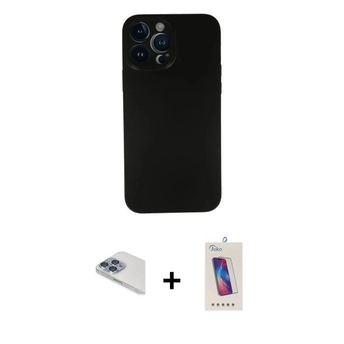MARSİLYAN™- iPhone 13 Pro Max Kılıf Yadigar Yansıma Serisi - Siyah Joko 5D Cam + Pers Alüminyum Kamera Lens - SABE