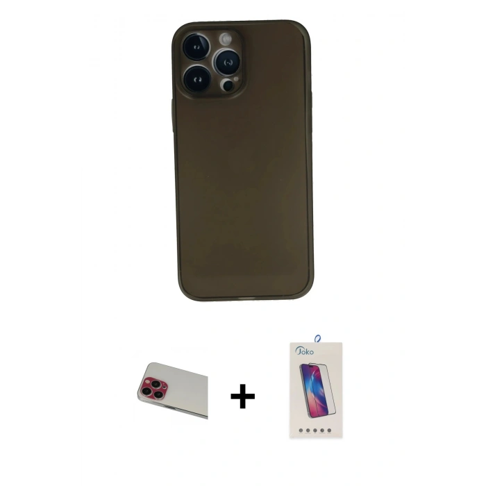 MARSİLYAN™- iPhone 13 Pro Max Kılıf Yadigar Yansıma Serisi - Siyah Joko 5D Cam + Rainbow Kamera Lens Koruma Cam - KI