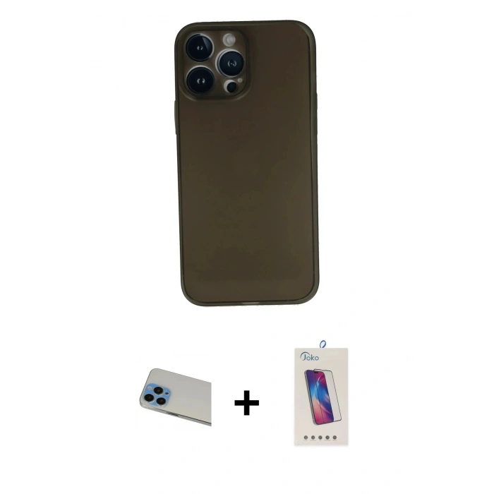 MARSİLYAN™- iPhone 13 Pro Max Kılıf Yadigar Yansıma Serisi - Siyah Joko 5D Cam + Rainbow Kamera Lens Koruma Cam - MI