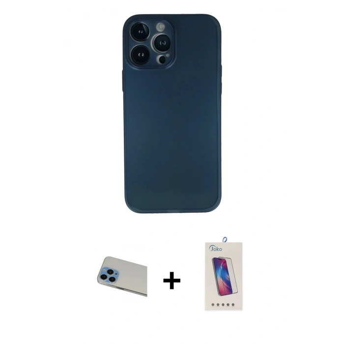 MARSİLYAN™- iPhone 13 Pro Max Kılıf Yadigar Yansıma Serisi - Siyah Joko 5D Cam + Rainbow Kamera Lens Koruma Cam - MI