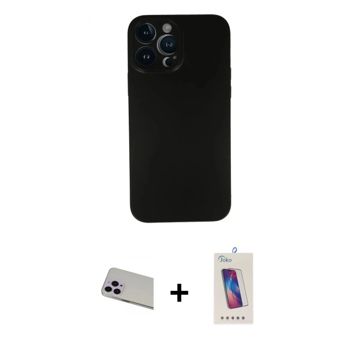 MARSİLYAN™- iPhone 13 Pro Max Kılıf Yadigar Yansıma Serisi - Siyah Joko 5D Cam + Rainbow Kamera Lens Koruma Cam - MR