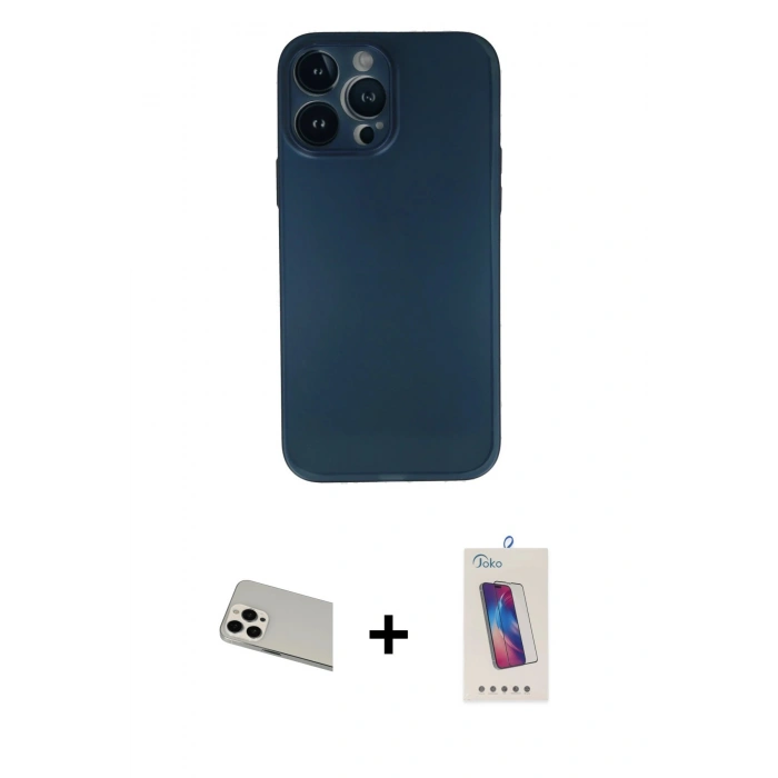 MARSİLYAN™- iPhone 13 Pro Max Kılıf Yadigar Yansıma Serisi - Siyah Joko 5D Cam + Rainbow Kamera Lens Koruma Cam - BZ