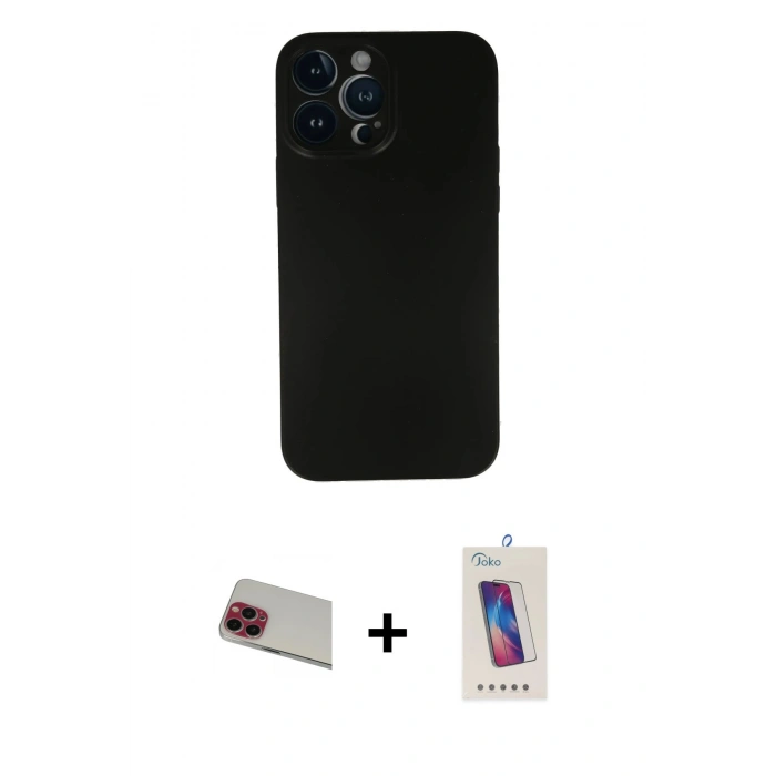 MARSİLYAN™- iPhone 13 Pro Max Kılıf Yadigar Yansıma Serisi - Siyah Joko 5D Cam + Rainbow Kamera Lens Koruma Cam - KI