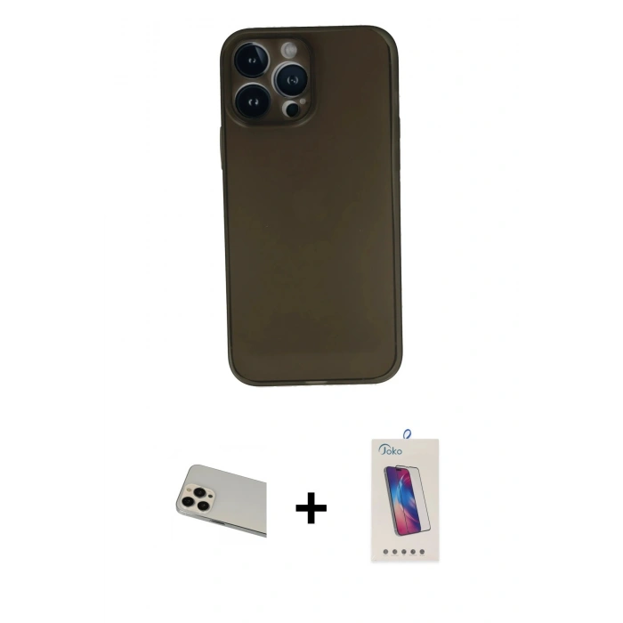 MARSİLYAN™- iPhone 13 Pro Max Kılıf Yadigar Yansıma Serisi - Siyah Joko 5D Cam + Rainbow Kamera Lens Koruma Cam - REGD