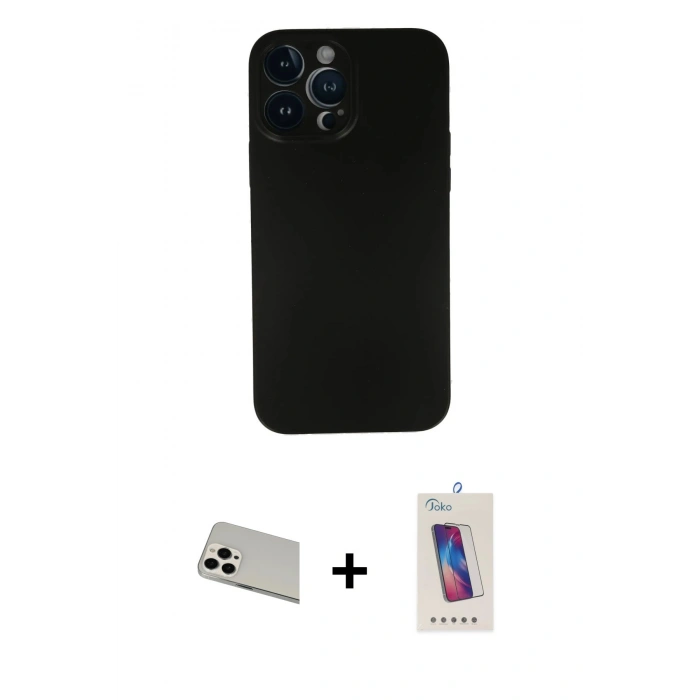 MARSİLYAN™- iPhone 13 Pro Max Kılıf Yadigar Yansıma Serisi - Siyah Joko 5D Cam + Rainbow Kamera Lens Koruma Cam - BZ
