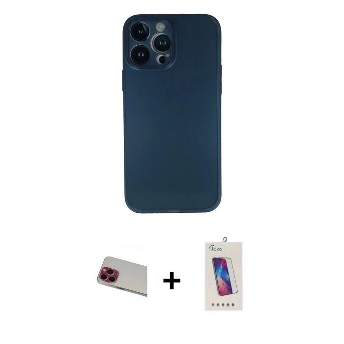 MARSİLYAN™- iPhone 13 Pro Max Kılıf Yadigar Yansıma Serisi - Siyah Joko 5D Cam + Rainbow Kamera Lens Koruma Cam - KI