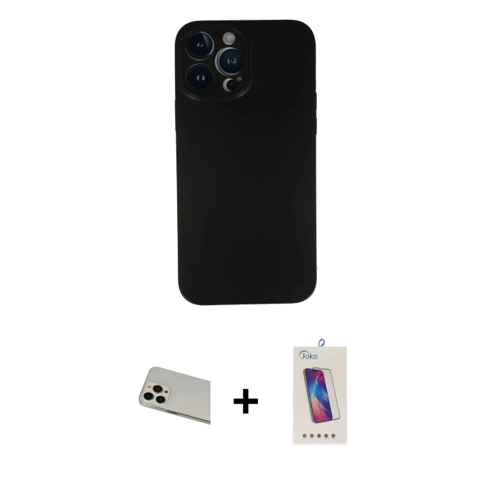 MARSİLYAN™- iPhone 13 Pro Max Kılıf Yadigar Yansıma Serisi - Siyah Joko 5D Cam + Rainbow Kamera Lens Koruma Cam - REGD