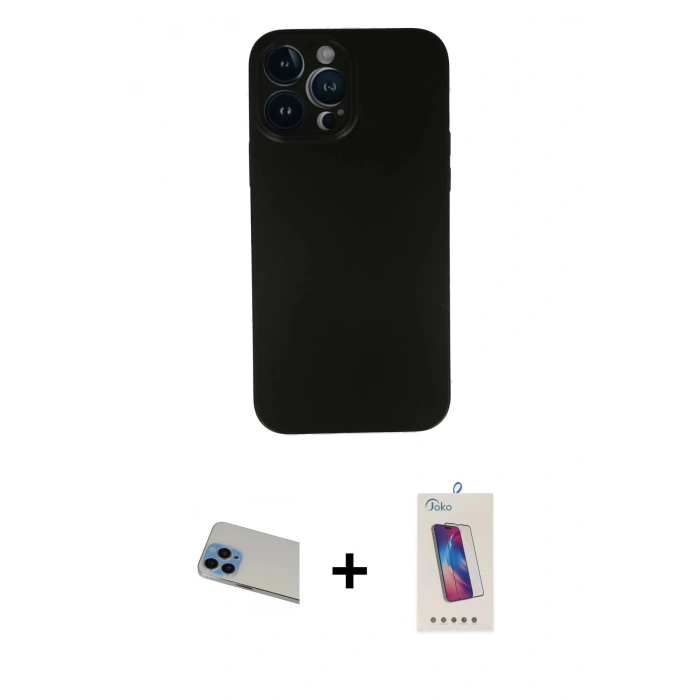 MARSİLYAN™- iPhone 13 Pro Max Kılıf Yadigar Yansıma Serisi - Siyah Joko 5D Cam + Rainbow Kamera Lens Koruma Cam - MI