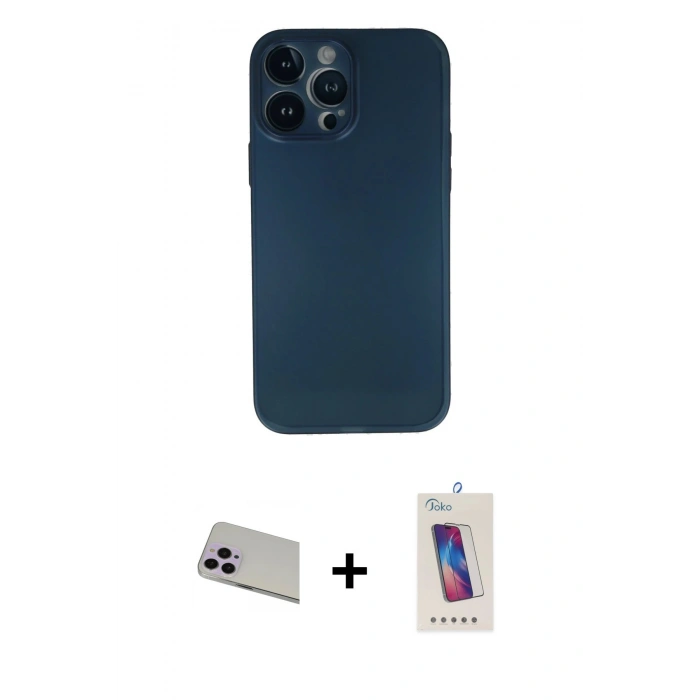 MARSİLYAN™- iPhone 13 Pro Max Kılıf Yadigar Yansıma Serisi - Siyah Joko 5D Cam + Rainbow Kamera Lens Koruma Cam - MR