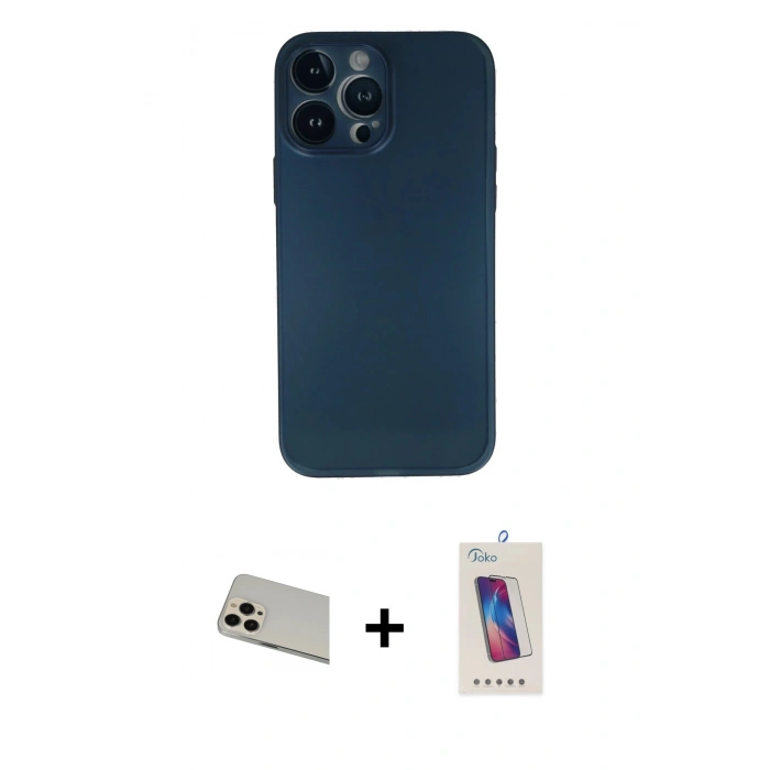 MARSİLYAN™- iPhone 13 Pro Max Kılıf Yadigar Yansıma Serisi - Siyah Joko 5D Cam + Rainbow Kamera Lens Koruma Cam - REGD