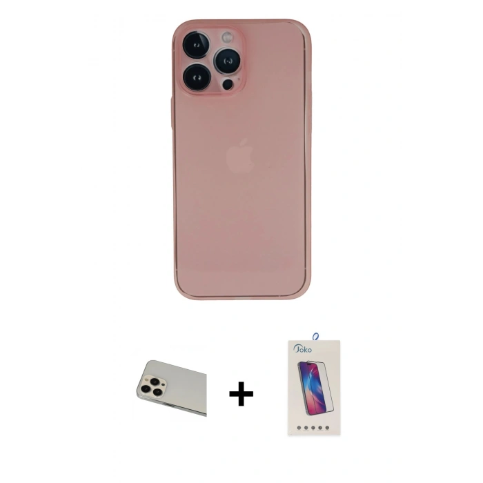 MARSİLYAN™- iPhone 13 Pro Max Kılıf Yadigar Yansıma Serisi - Siyah Joko 5D Cam + Rainbow Kamera Lens Koruma Cam - REGD