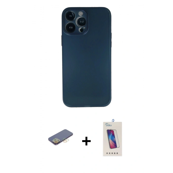 MARSİLYAN™- iPhone 13 Pro Max Kılıf Yadigar Yansıma Serisi - Siyah Joko 5D Cam + Renkli Kamera Lens Koruma Cam - SI
