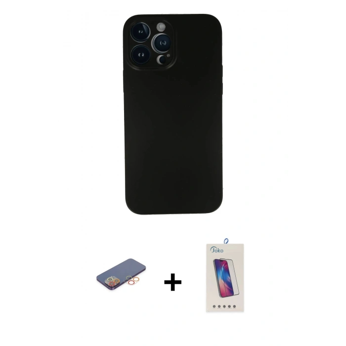 MARSİLYAN™- iPhone 13 Pro Max Kılıf Yadigar Yansıma Serisi - Siyah Joko 5D Cam + Renkli Kamera Lens Koruma Cam - TU