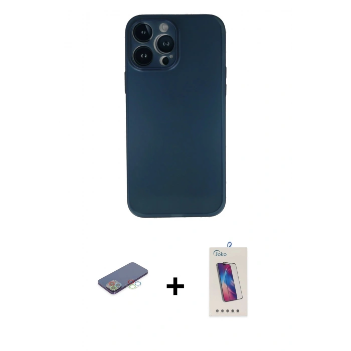 MARSİLYAN™- iPhone 13 Pro Max Kılıf Yadigar Yansıma Serisi - Siyah Joko 5D Cam + Renkli Kamera Lens Koruma Cam - MI