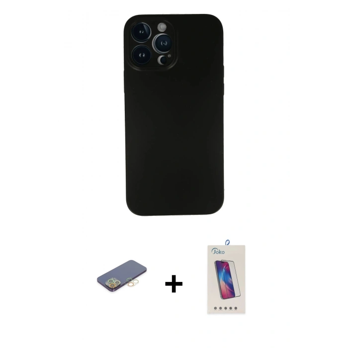 MARSİLYAN™- iPhone 13 Pro Max Kılıf Yadigar Yansıma Serisi - Siyah Joko 5D Cam + Renkli Kamera Lens Koruma Cam - SI