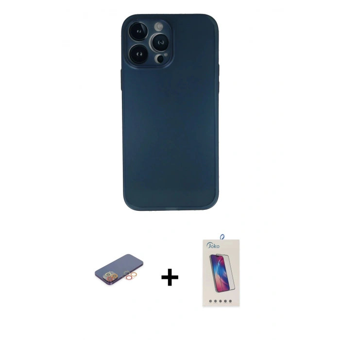 MARSİLYAN™- iPhone 13 Pro Max Kılıf Yadigar Yansıma Serisi - Siyah Joko 5D Cam + Renkli Kamera Lens Koruma Cam - TU