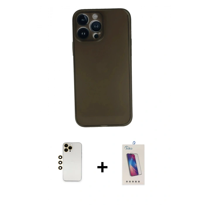 MARSİLYAN™- iPhone 13 Pro Max Kılıf Yadigar Yansıma Serisi - Siyah Joko 5D Cam + Shine Kamera Lens - GD