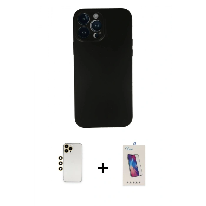 MARSİLYAN™- iPhone 13 Pro Max Kılıf Yadigar Yansıma Serisi - Siyah Joko 5D Cam + Shine Kamera Lens - GD