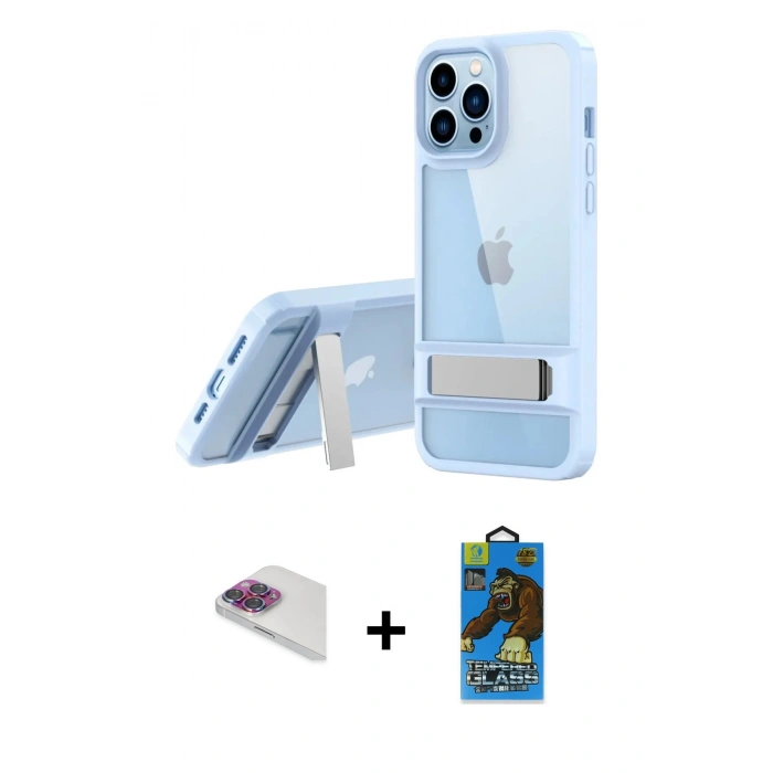 MARSİLYAN™- iPhone 13 Pro Max Kılıf Yadigar Yansıma - Siyah 18D Cam Ekran Koruyucu + Gökkuşağı Pers Alüminyum Kamera Lens