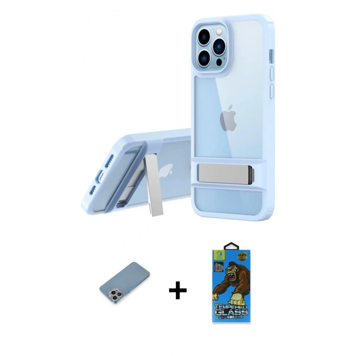 MARSİLYAN™- iPhone 13 Pro Max Kılıf Yadigar Yansıma - Siyah 18D Cam Ekran Koruyucu + Shine Kamera Lens Koruma Cam - GI