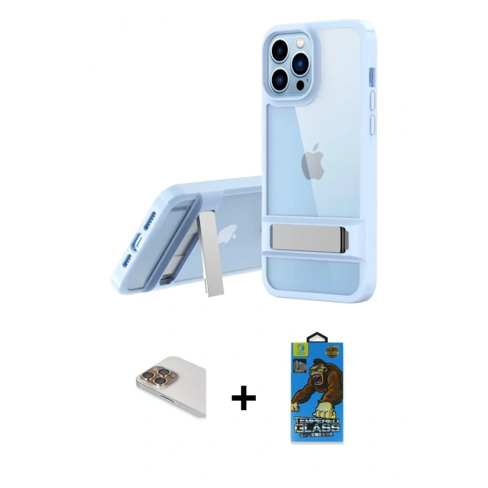 MARSİLYAN™- iPhone 13 Pro Max Kılıf Yadigar Yansıma - Siyah 18D Cam Ekran Koruyucu + Pers Alüminyum Kamera Lens - GD