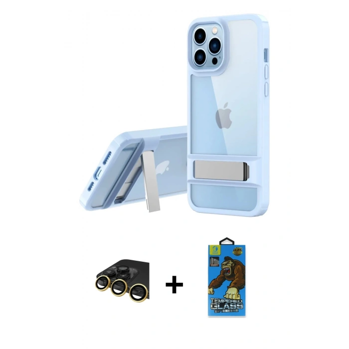MARSİLYAN™- iPhone 13 Pro Max Kılıf Yadigar Yansıma - Siyah 18D Cam Ekran Koruyucu + Raze Metal Kamera Lens - GD