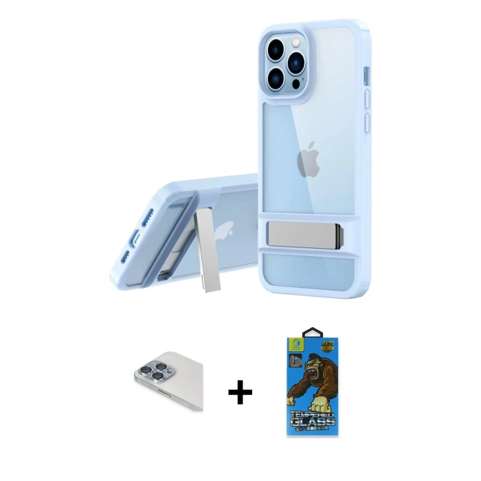 MARSİLYAN™- iPhone 13 Pro Max Kılıf Yadigar Yansıma - Siyah 18D Cam Ekran Koruyucu + Pers Alüminyum Kamera Lens - SABE