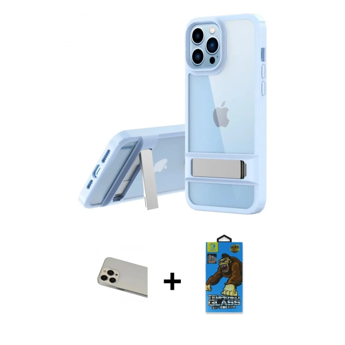 MARSİLYAN™- iPhone 13 Pro Max Kılıf Yadigar Yansıma - Siyah 18D Cam Ekran Koruyucu + Rainbow Kamera Lens Koruma Cam - REGD