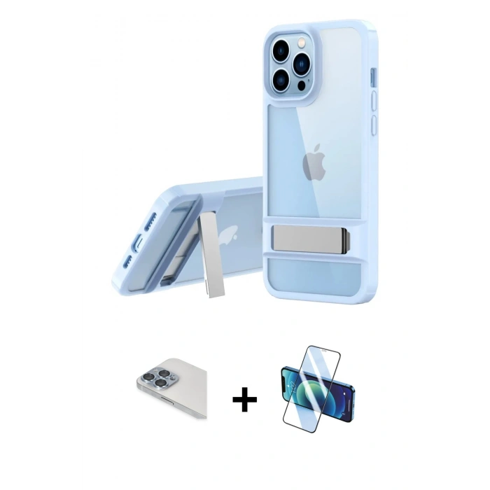 MARSİLYAN™- iPhone 13 Pro Max Kılıf Yadigar Yansıma - Siyah 3D Antistatik Cam Ekran Koruyucu + Pers Alüminyum Kamera Lens - SABE