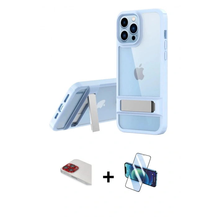 MARSİLYAN™- iPhone 13 Pro Max Kılıf Yadigar Yansıma - Siyah 3D Antistatik Cam Ekran Koruyucu + Pers Alüminyum Kamera Lens - KI