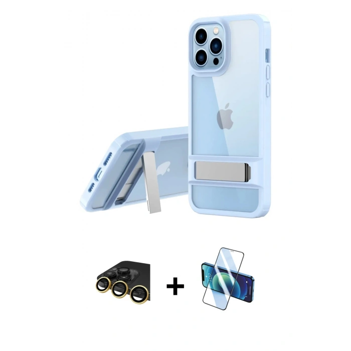 MARSİLYAN™- iPhone 13 Pro Max Kılıf Yadigar Yansıma - Siyah 3D Antistatik Cam Ekran Koruyucu + Raze Metal Kamera Lens - GD