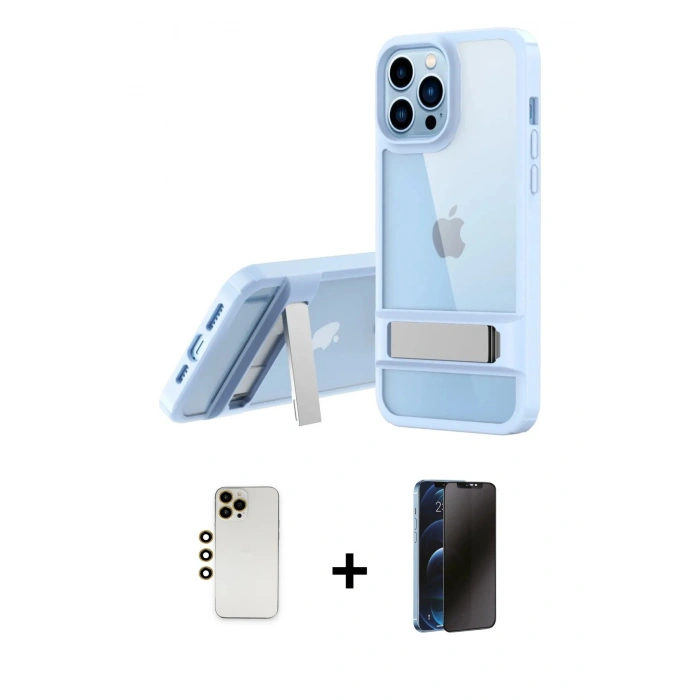 MARSİLYAN™- iPhone 13 Pro Max Kılıf Yadigar Yansıma - Siyah 3D Antistatik Hayalet Cam Ekran Koruyucu + Shine Kamera Lens - GD