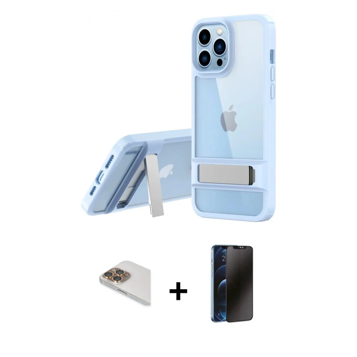 MARSİLYAN™- iPhone 13 Pro Max Kılıf Yadigar Yansıma - Siyah 3D Antistatik Hayalet Cam Ekran Koruyucu + Pers Alüminyum Kamera Lens - GD