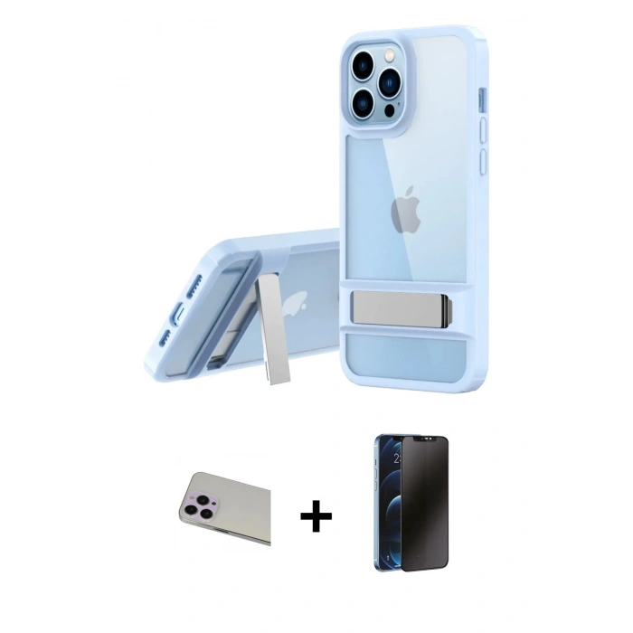 MARSİLYAN™- iPhone 13 Pro Max Kılıf Yadigar Yansıma - Siyah 3D Antistatik Hayalet Cam Ekran Koruyucu + Rainbow Kamera Lens Koruma Cam - MR