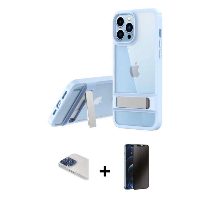 MARSİLYAN™- iPhone 13 Pro Max Kılıf Yadigar Yansıma - Siyah 3D Antistatik Hayalet Cam Ekran Koruyucu + Pers Alüminyum Kamera Lens - LT