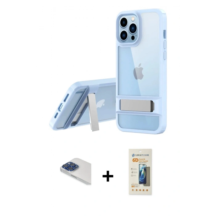 MARSİLYAN™- iPhone 13 Pro Max Kılıf Yadigar Yansıma - Siyah 6D Mat Seramik Hayalet Nano Ekran Koruyucu + Pers Alüminyum Kamera Lens - LT