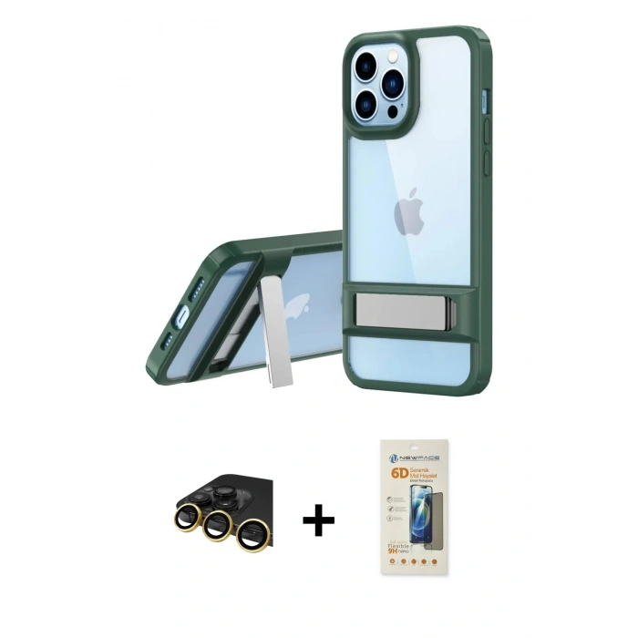 MARSİLYAN™- iPhone 13 Pro Max Kılıf Yadigar Yansıma - Siyah 6D Mat Seramik Hayalet Nano Ekran Koruyucu + Raze Metal Kamera Lens - GD