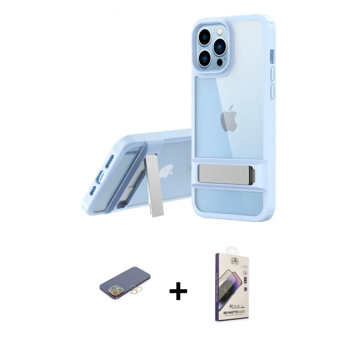 MARSİLYAN™- iPhone 13 Pro Max Kılıf Yadigar Yansıma - Siyah Bilvis 3D Mat Cam Ekran Koruyucu + Renkli Kamera Lens Koruma Cam - SI
