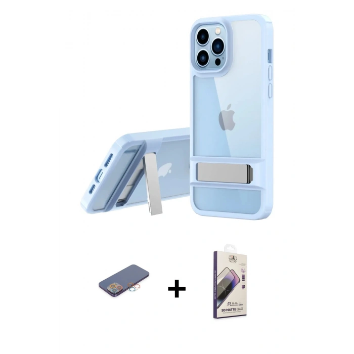 MARSİLYAN™- iPhone 13 Pro Max Kılıf Yadigar Yansıma - Siyah Bilvis 3D Mat Cam Ekran Koruyucu + Renkli Kamera Lens Koruma Cam - PE