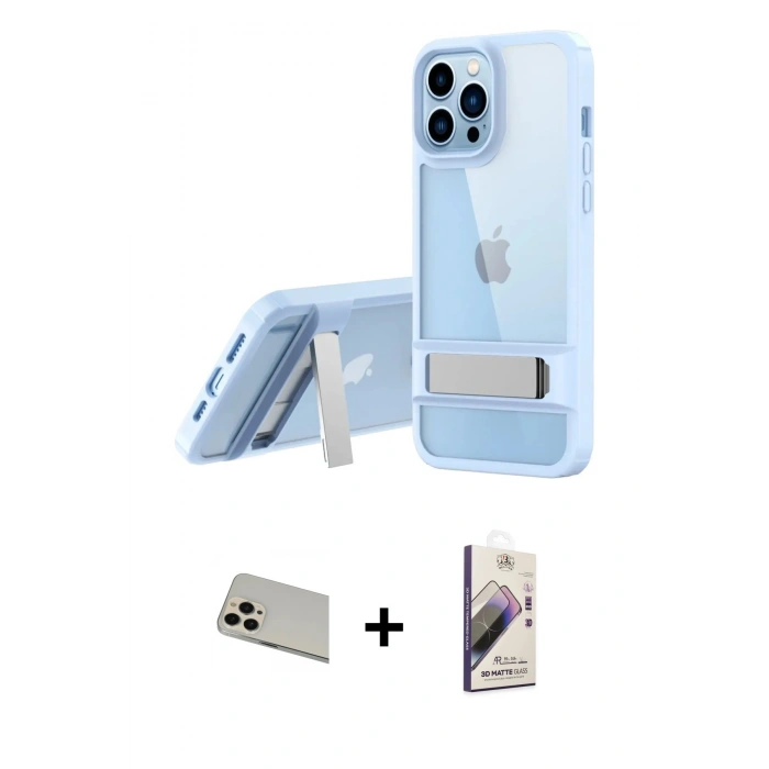 MARSİLYAN™- iPhone 13 Pro Max Kılıf Yadigar Yansıma - Siyah Bilvis 3D Mat Cam Ekran Koruyucu + Rose Gold Rainbow Kamera Lens Koruma Cam