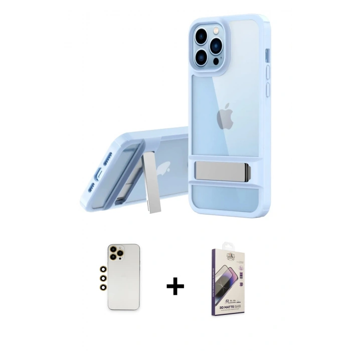 MARSİLYAN™- iPhone 13 Pro Max Kılıf Yadigar Yansıma - Siyah Bilvis 3D Mat Cam Ekran Koruyucu + Shine Kamera Lens - GD