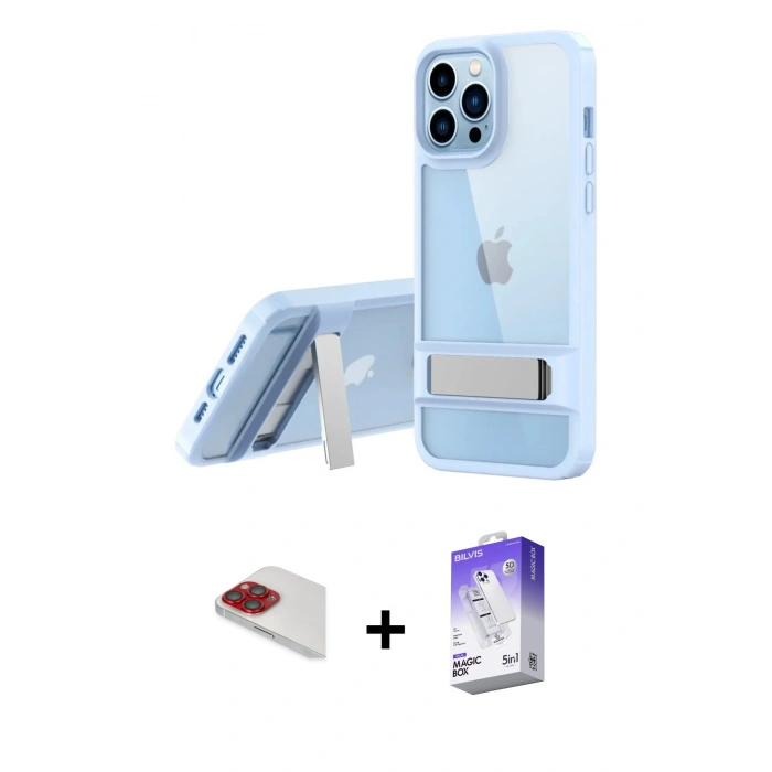 MARSİLYAN™- iPhone 13 Pro Max Kılıf Yadigar Yansıma - Siyah Bilvis 5in1 3D Magic Cam Ekran Koruyucu + Kırmızı Pers Alüminyum Kamera Lens