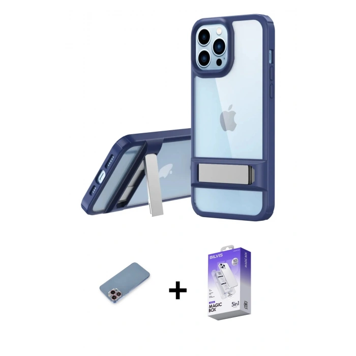 MARSİLYAN™- iPhone 13 Pro Max Kılıf Yadigar Yansıma - Siyah Bilvis 5in1 3D Magic Cam Ekran Koruyucu + Pembe Shine Kamera Lens Koruma Cam