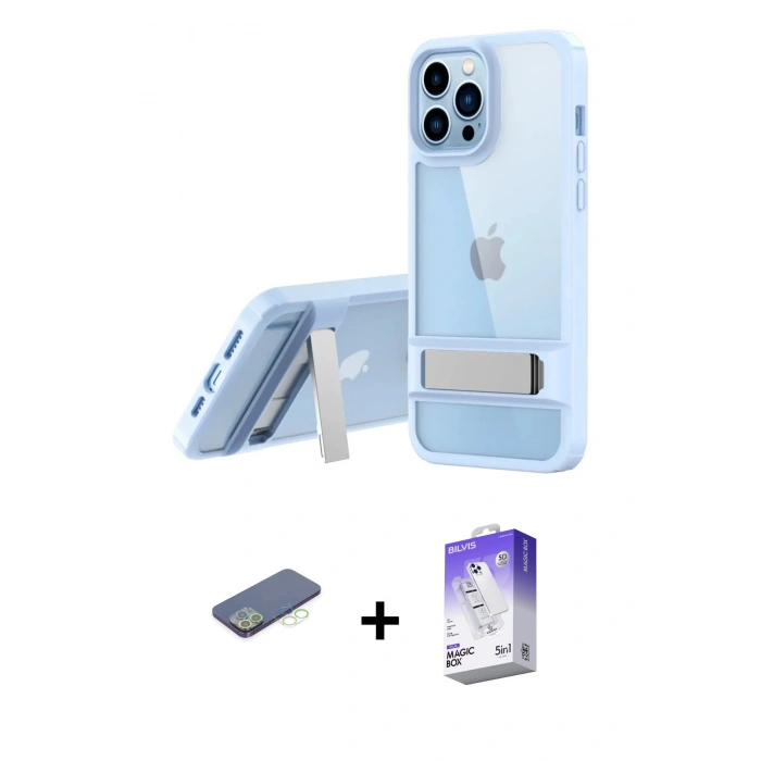MARSİLYAN™- iPhone 13 Pro Max Kılıf Yadigar Yansıma - Siyah Bilvis 5in1 3D Magic Cam Ekran Koruyucu + Renkli Kamera Lens Koruma Cam - YL