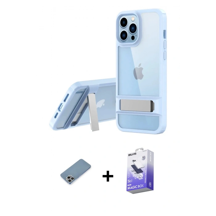 MARSİLYAN™- iPhone 13 Pro Max Kılıf Yadigar Yansıma - Siyah Bilvis 5in1 5D Magic Hayalet Cam Ekran Koruyucu + Shine Kamera Lens Koruma Cam - GI
