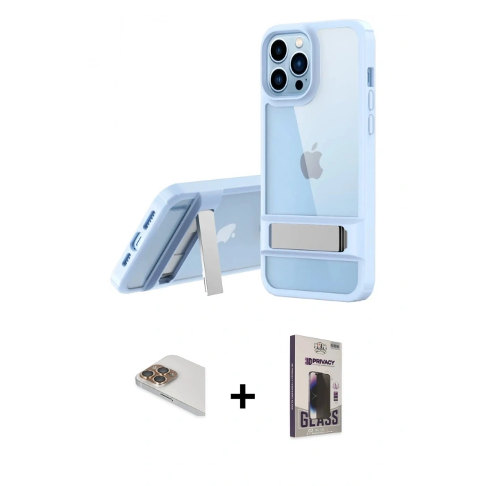 MARSİLYAN™- iPhone 13 Pro Max Kılıf Yadigar Yansıma - Siyah Bilvis Hayalet Cam Ekran Koruyucu + Pers Alüminyum Kamera Lens - GD