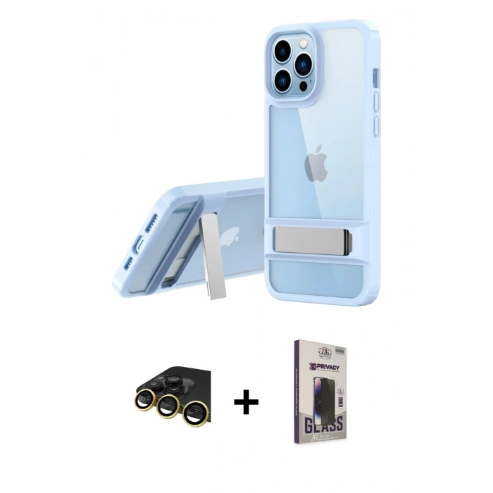 MARSİLYAN™- iPhone 13 Pro Max Kılıf Yadigar Yansıma - Siyah Bilvis Hayalet Cam Ekran Koruyucu + Raze Metal Kamera Lens - GD