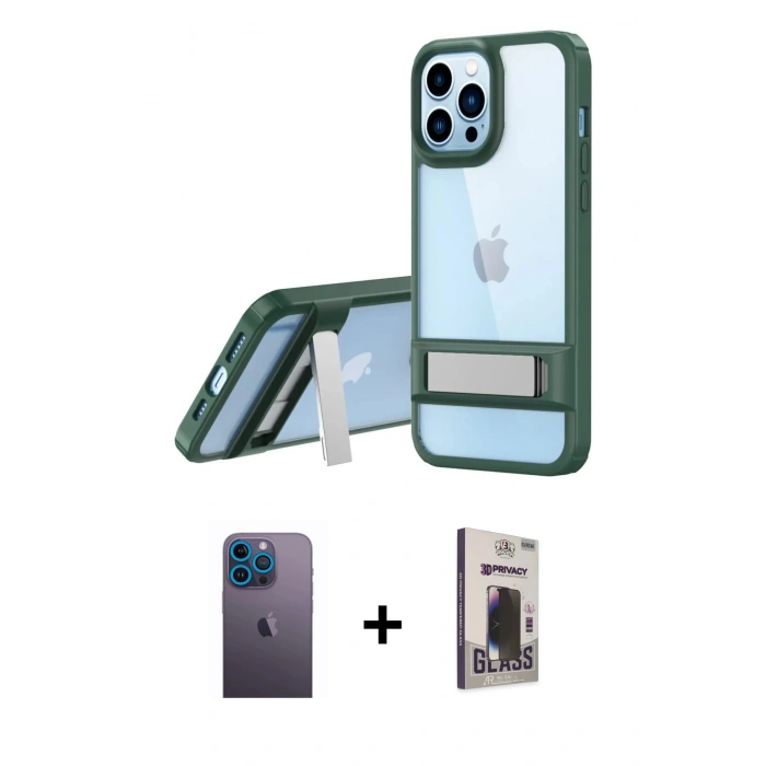 MARSİLYAN™- iPhone 13 Pro Max Kılıf Yadigar Yansıma - Siyah Bilvis Hayalet Cam Ekran Koruyucu + Neon Fosforlu Kamera Lens - MI